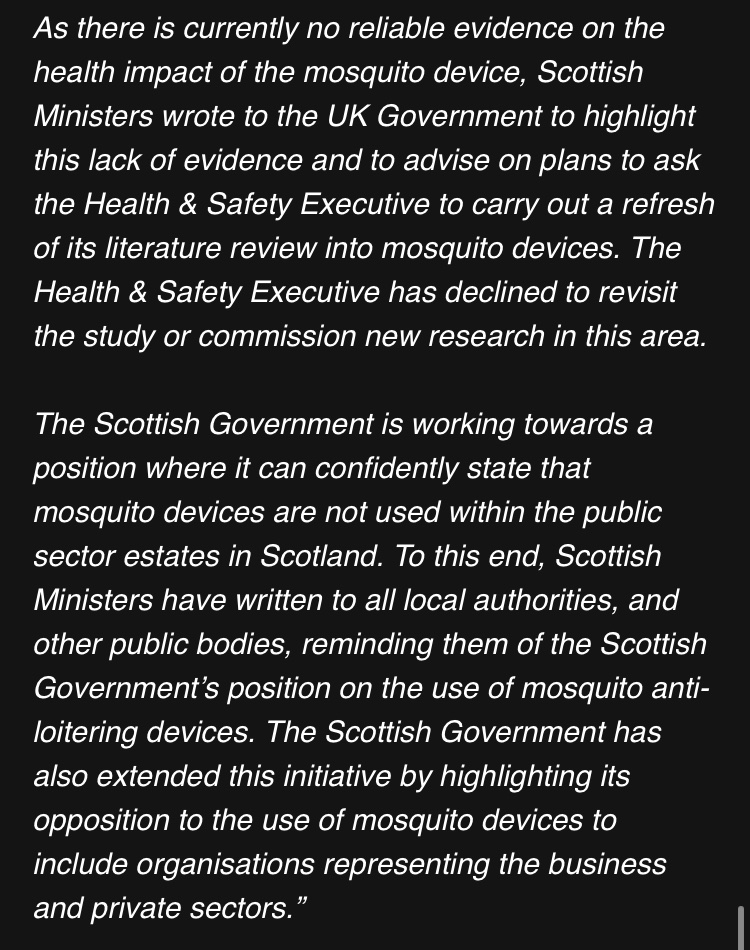 Some more responses this week - thank you  @JohnMasonMSP for confirming you do not support the use of Mosquito Devices!