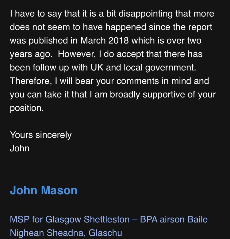 Some more responses this week - thank you  @JohnMasonMSP for confirming you do not support the use of Mosquito Devices!