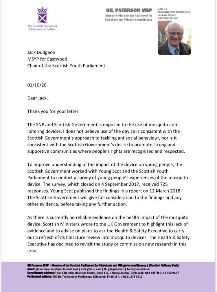Thanks also to Gil Paterson MSP for your response!
