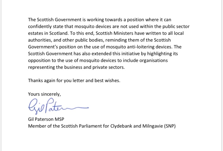 Thanks also to Gil Paterson MSP for your response!