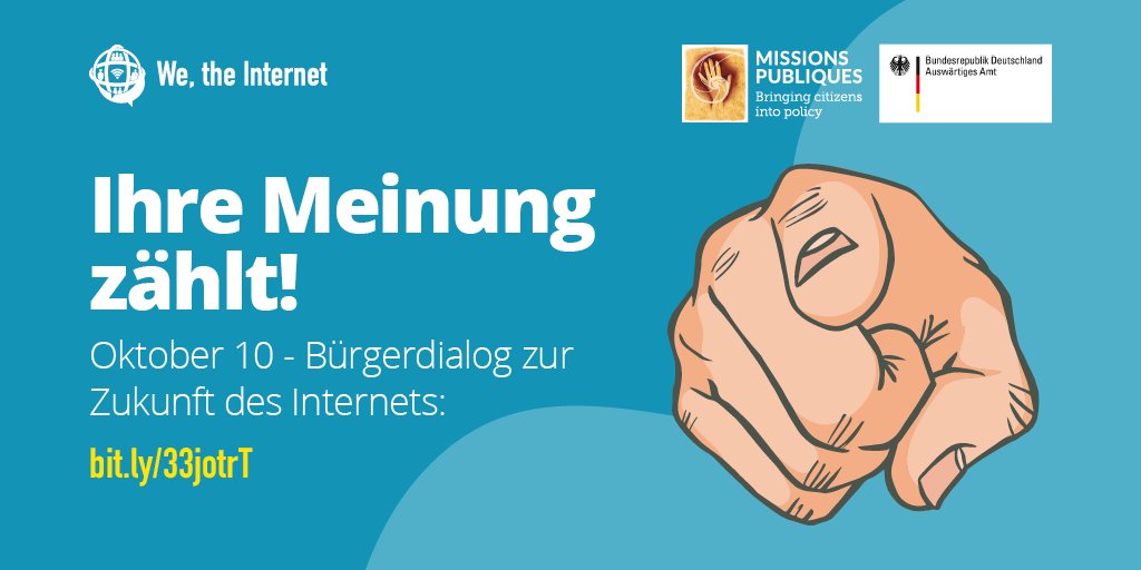 AA_Kultur's tweet photo. Die Zukunft des Internets 🌐mitgestalten? Am globalen #Bürgerdialog teilnehmen und gemeinsam Empfehlungen für die Digitalpolitik Deutschlands und Europas erarbeiten. Ihre Meinung zählt! 👇
https://t.co/f1UTh2Z29R
#WeTheInternet #DigitalesEuropa https://t.co/LsK3GkDxst