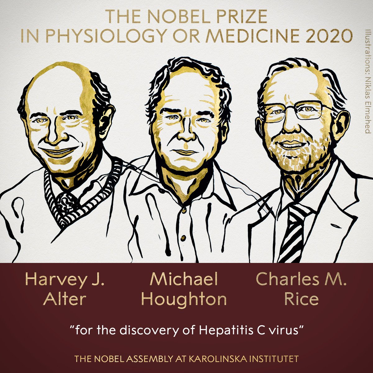 BREAKING NEWS: 
The 2020 #NobelPrize in Physiology or Medicine has been awarded jointly to Harvey J. Alter, Michael Houghton and Charles M. Rice “for the discovery of Hepatitis C virus.”