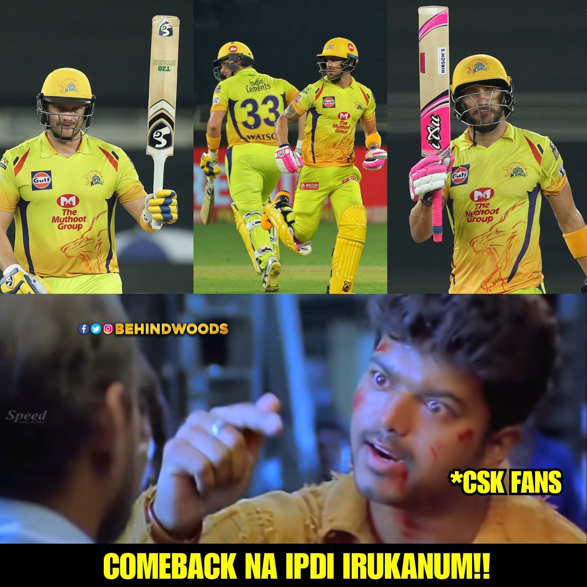 behindwoods's tweet photo. Aattam aarambam!! 🔥💥

@faf1307 @ShaneRWatson33 #CSKvsKX1P #IPL #IPL2020 #FafduPlessis #ShaneWatson https://t.co/BP9tFh3ERh