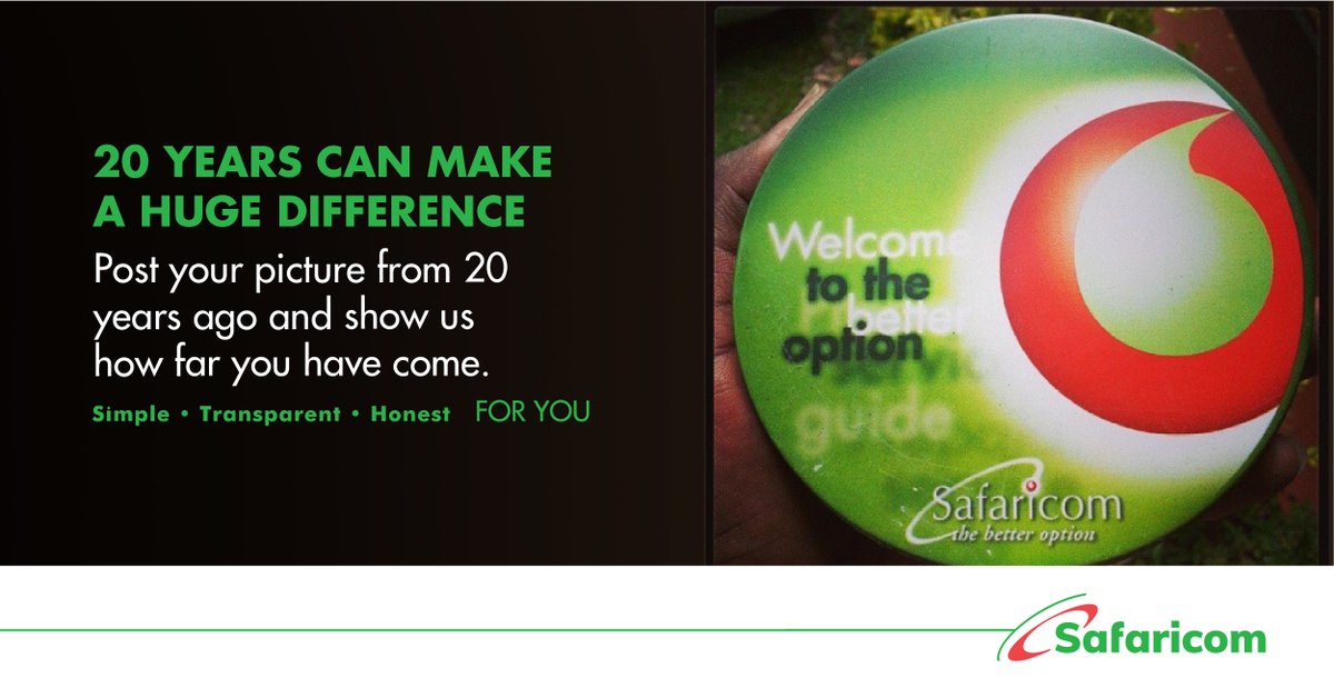 SafaricomPLC's tweet photo. Imagine the difference 20 years can make. 2G ikakuwa 4G, from Simu ya Jamii to jamii yenye kila mtu ako na simu, na for sure, we’ve always been here for you, au sio? So leo, tunataka utuonyeshe your 20 year transformation. https://t.co/l6P4R9HOop