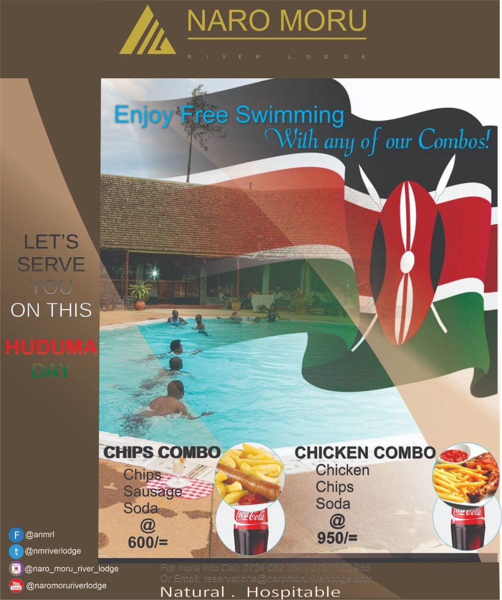 nmriverlodge's tweet photo. 5days to go...book with us this upcoming huduma day and enjoy our special offers..
#naturalhospitable
#keepsafe https://t.co/IRTxAYew6A