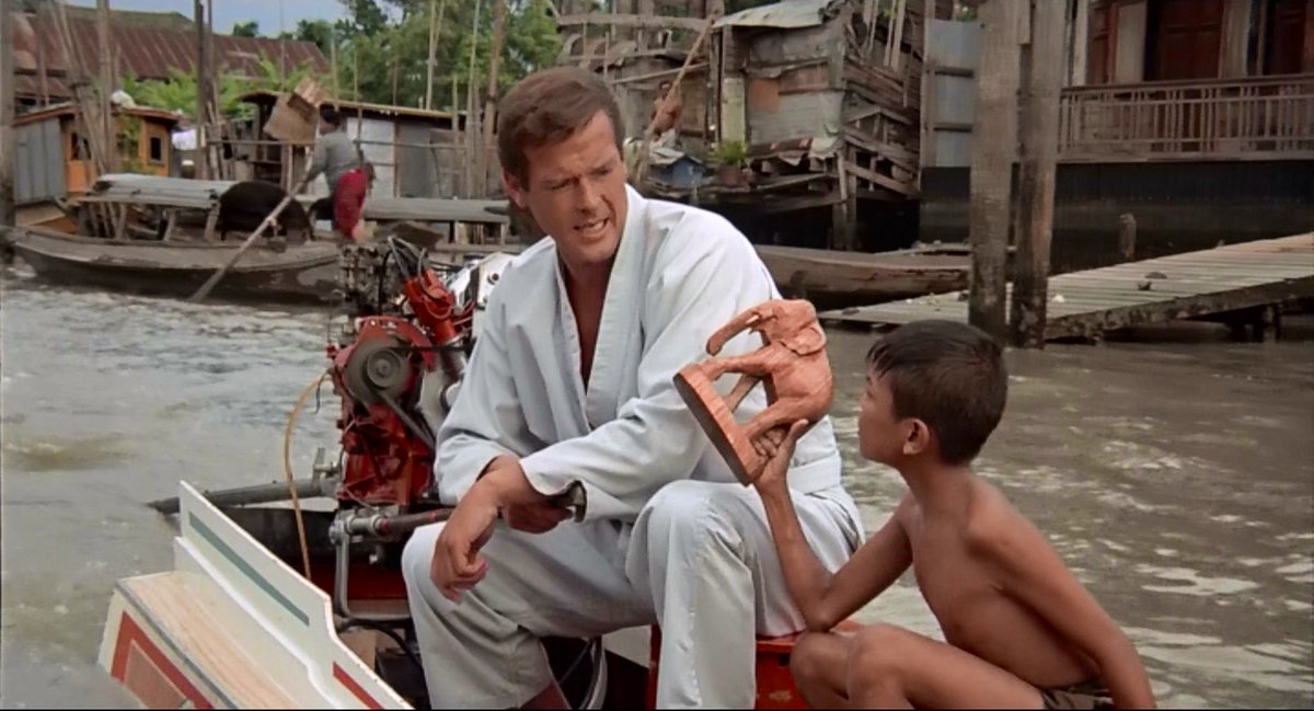 When filming the boat chase in The Man with the Golden Gun, Roger Moore fell into the canal. He made the mistake of opening his eyes underwater and saw a local man forcibly sexing a shovelnose catfish. That is why Moore has such a manic look in his eyes for the rest of the film.