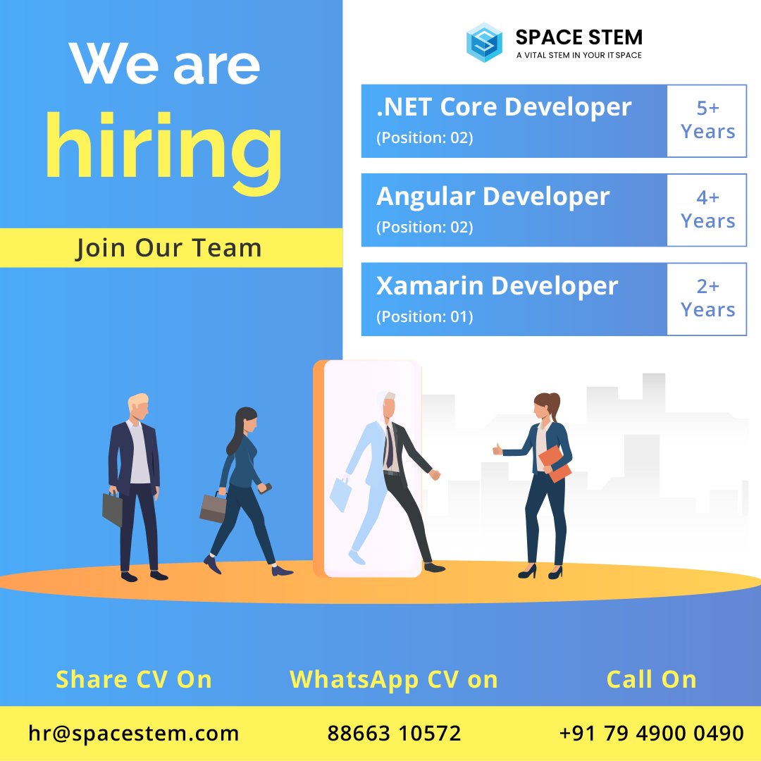 spacestem's tweet image. @spacestem is urgently #hiring for Dot Net Core Developers, Angular Developers & Xamarin Developers.
Interested candidates can share the CV at hr@spacestem.com OR WhatsApp on 8866310572 OR Call us at +917949000490
#dotnetcoredeveloper #angular #xamarindeveloper #spacestem