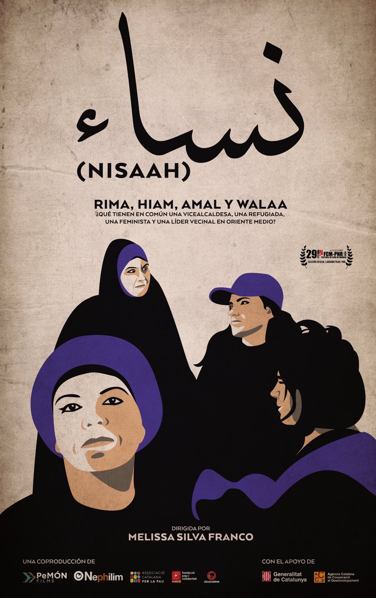 PemonFilms's tweet image. Hace dos años viajamos hasta Medio Oriente donde encontramos la historia de cuatro mujeres valientes y luchadoras. 
¡Y decidimos contarla!
Aquí presentamos el cartel. Pero este cartel viene con una gran noticia: NISAAH tendrá su estreno en la sección oficial del @fcmpnr