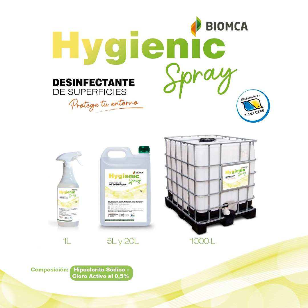 HygieniCanarias's tweet photo. Hʏɢɪᴇɴɪᴄ Sᴘʀᴀʏ
Solución clorada para la desinfección de superficies, recomendada para el uso tanto en los protocolos nacionales como por la OMS.
#ElaboradoEnCanarias #HygienicSpray #Biomca #SoluciónHidroalcohólica #Covid19
@AsincaCanarias @elaboradoaqui @OliveraCanarias https://t.co/FltuMtOyKs