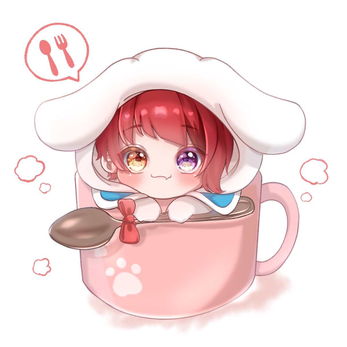 houshou marine heterochromia red hair solo yellow eyes 1girl cup spoon  illustration images