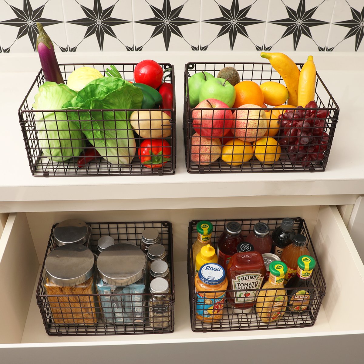 cosrack's tweet photo. X-cosrack Foldable Cabinet Wall Mount Metal Wire Basket Organizer with Handles Set of 4, Farmhouse Food Storage Mesh Bin for Kitchen Pantry Bathroom Closet Garage12x9X6"- Patent Pending-Coffee Brown https://t.co/wqICRHGybd