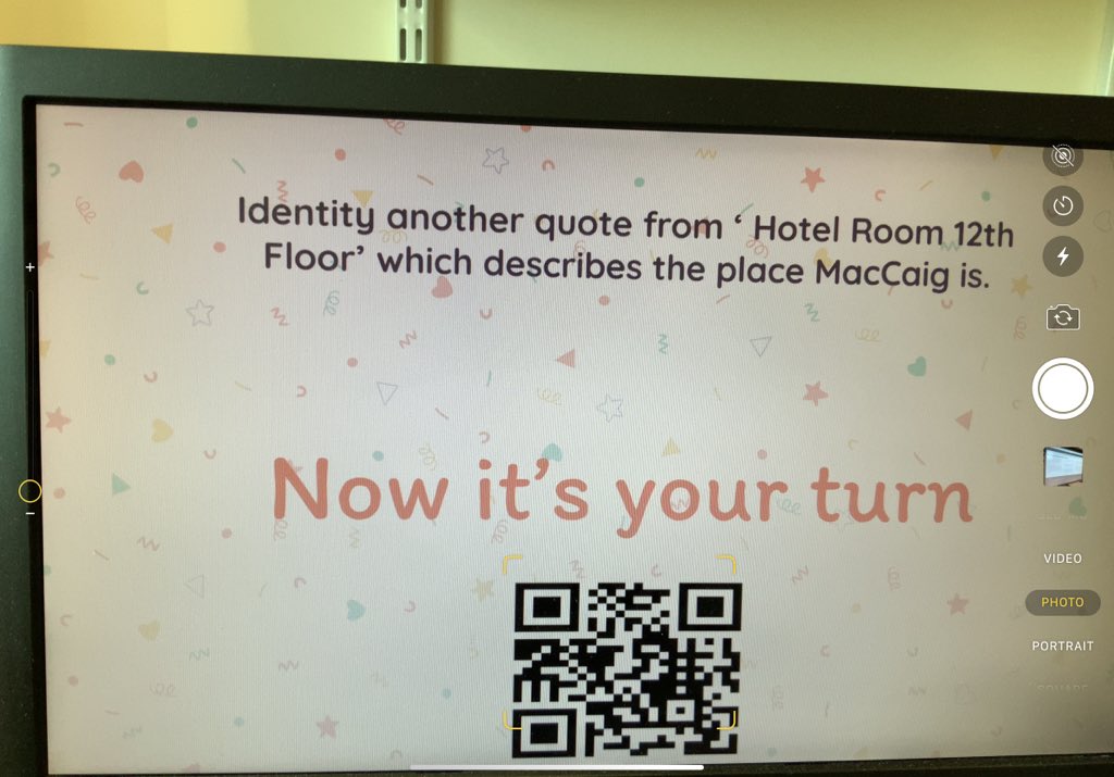 CHSEngDept's tweet image. S3 were using QR codes to allow them to submit anonymous answers for feedback today in preparation for doing their first solo textual analysis. Some great answers! #maccaig #textualanalysis