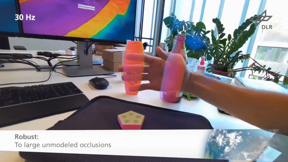 araffin2's tweet photo. From our lab: a fast and robust 6DoF Object Tracking that requires only a monocular RGB camera and the 3D object model (to appear in ACCV 2020).

Video (sim): https://t.co/UJrDQr6NBL
Video (real): https://t.co/l6MGktI5z8
Code: https://t.co/f9zGRPdQjc https://t.co/E766DTVGP5
