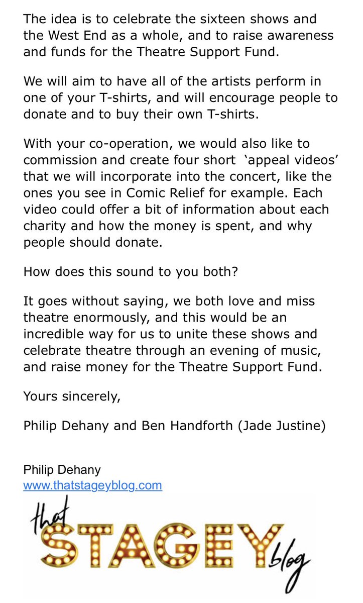 I recognise that this is for charity. And that is brilliant. But I feel hugely saddened and let down to read this announcement today. I have been working on this idea and concept since May when I approached Damien and Chris with the suggestion to do this as a concert. (1/6)  https://twitter.com/theatre_support/status/1313044569328672768