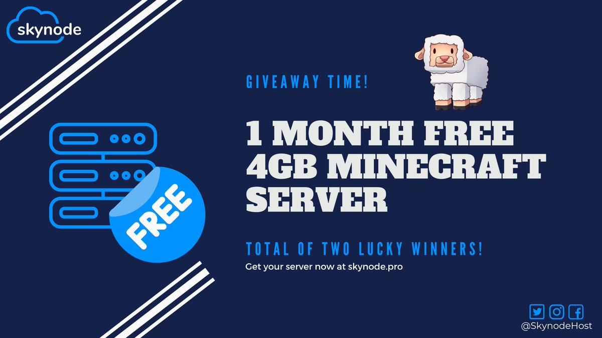 Another GiveAway! This time you can win 1 month free of hosting for a 4GB server! There will be a total of two winners! Enter the giveaway now: gleam.io/P9Cuv/1-month-… #Giveaway #GiveawayAlert #Minecraft #HOSTING #MinecraftServer #Skynode