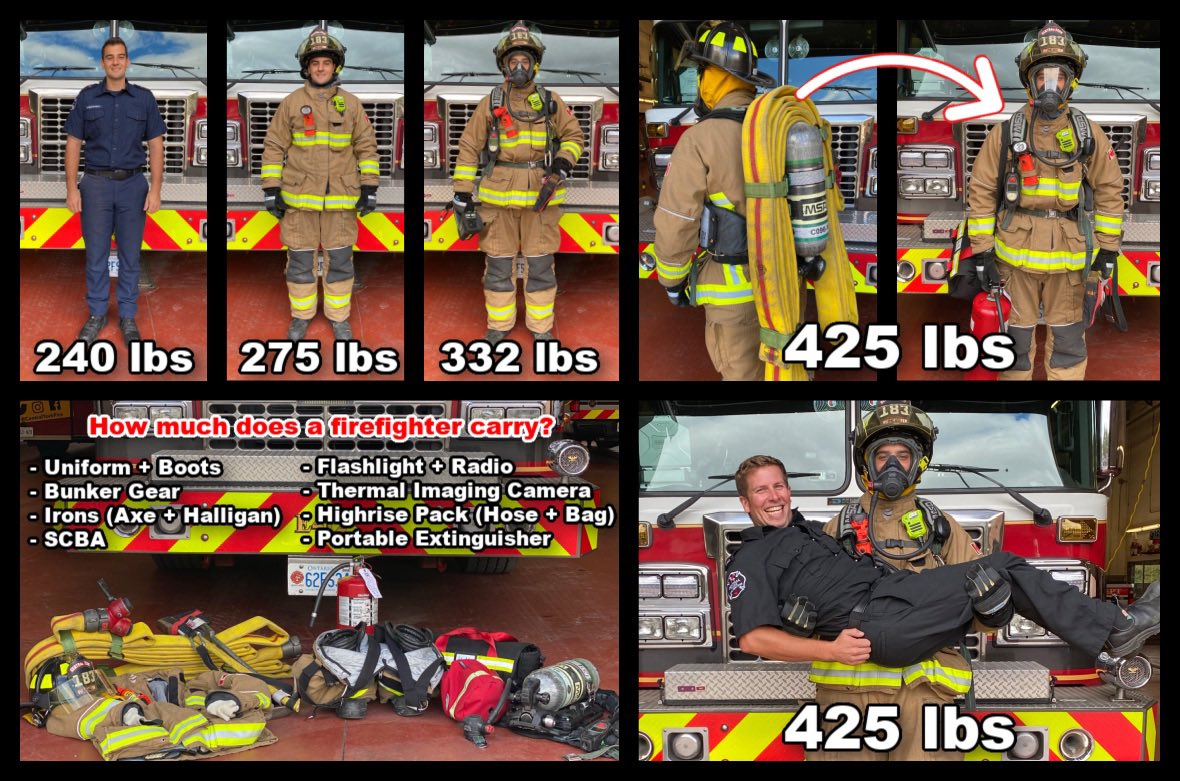 Ever wonder how much our gear weighs?
We loaded up firefighter Adamo in bunker gear, then packed on equipment and stepped on the scale. We realized with that equipment, he weighed the same with just bunker gear and a "rescue", Firefighter Brandon obliged for the test!