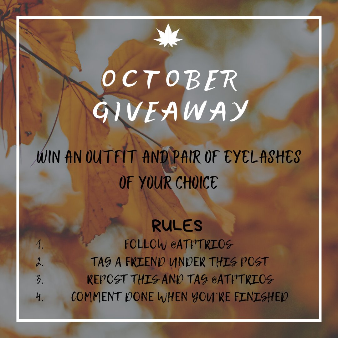 ⚠️FALL GIVEAWAY ⚠️

We are giving away an outfit and lash of your choice to 3 LUCK WINNERS! 

👇🏾👇🏾👇🏾

1. FOLLOW  <a href="/ATPTRIOS/">ATP Trios</a> 
2. TAG A FRIEND UNDER THIS POST
3. REPOST THIS AND Tag <a href="/ATPTRIOS/">ATP Trios</a>
4. COMMENT DONE WHEN YOU‘RE FINISHED
RANDOM Winners will be chosen on 10/10 at 10a.m CST✨