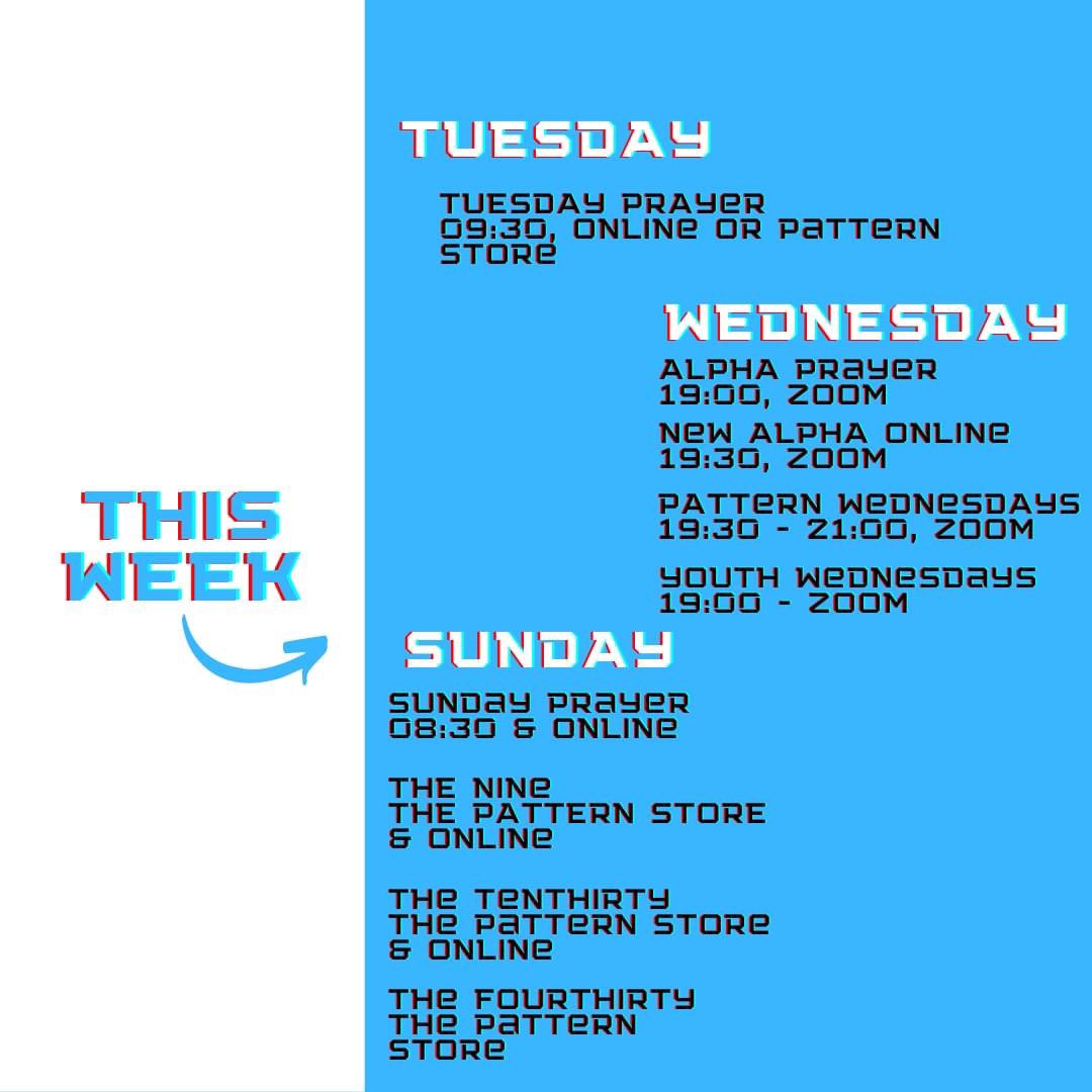 Join us this week @ Pattern Church we can't wait to see you at one of these events  patternchurch.org #Alpha #Prayer 
#church #churchonline #swindon #swindonforthewindon