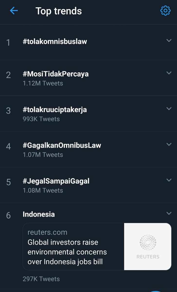 Lebih dari 1 juta orang mentwit #MosiTidakPercaya #GagalkanOmnibusLaw #JegalSampaiGagal suara-suara ini bukan bot-bot yang digerakan buzzer atau dengan pancingan giveaway atau pulsa. Mereka ada keresahan yang akan terus membesar. Cepat atau Lambat.