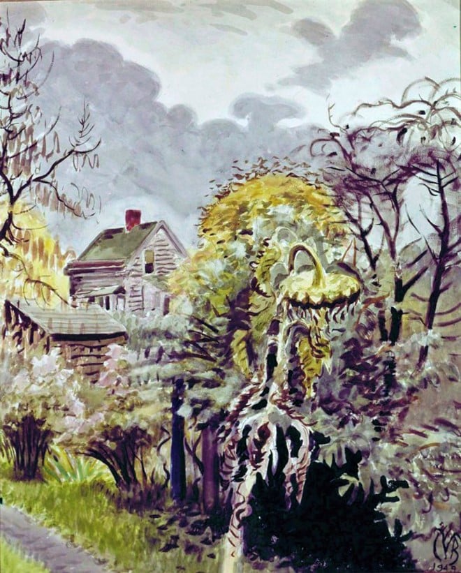 Charles Burchfield, "October Summer Twilight", 1949, Watercolor on paper, 32" x 26 1/2"