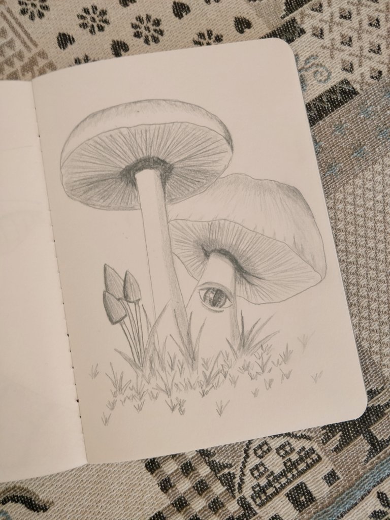 Day 5 - Fungeye - If you ever feel like you're being watched in the forest, this is why. Hidden among mundane mushrooms hide the fungeye, ever vigilant and present. #drawtober  #drawtober2020  #mushroom  #fungi  #fungus  #dnd  #monster  #rpg  #pathfinder  #ttrpg  #npc  #tabletop