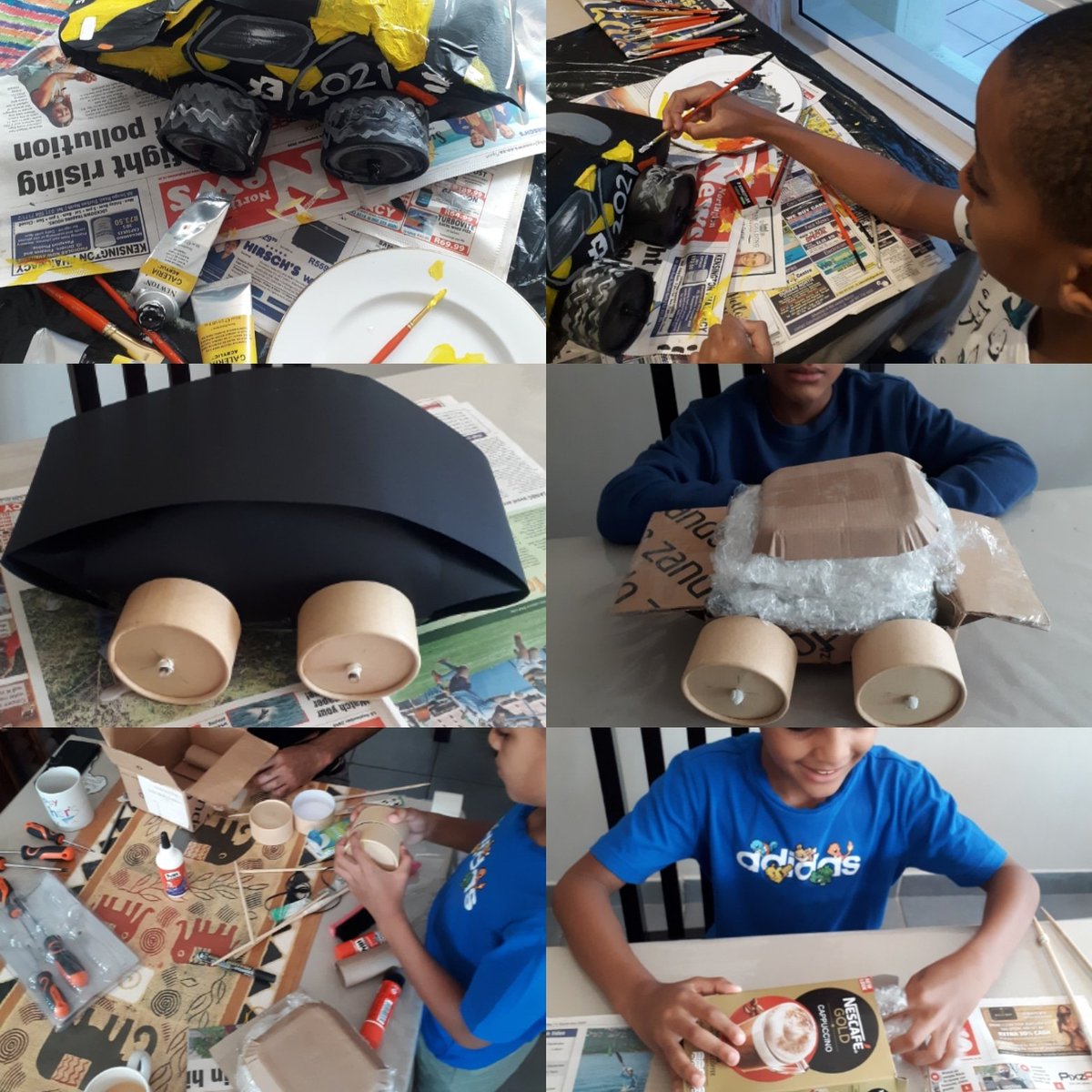 ArtistRomario's tweet photo. I tried to create @ExtremeELive @LewisHamilton @F1 Electric E-SUV X44 @TeamX44 #ClimateChangeAwareness #SparkRacingTechnology Dad did my tyre holes. Plastic, chop sticks &amp; @nescafesa @NESCAFE box @Wheels24 #ArtEngineer  @MercedesAMGF1 @Motor_Sport @adidasZA https://t.co/t3NBygaCzY