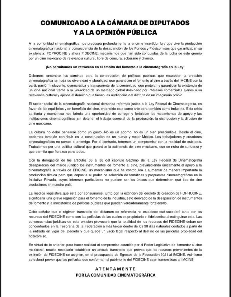 RENACECine's tweet photo. Desde #RENACE, expresamos nuestra preocupación por la derogación de los artículos que enmarcan la obligación del Estado para el fomento y promoción permanente con caracter industrial para el cine mexicano.

#PorElFomentoyPromociónDelCineEnLaLey #SíNoEstáEnLaLeyNoExiste #FIDECINE https://t.co/vf3HAAaiXw
