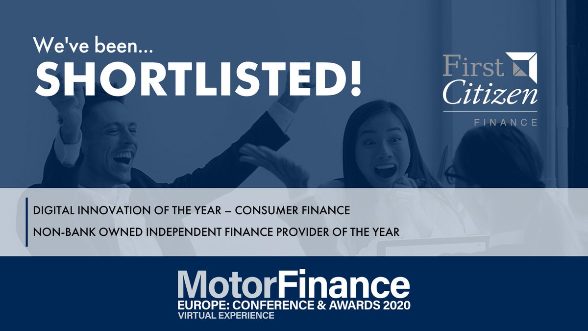 FirstCitizen_ie's tweet photo. We are thrilled to be shortlisted in two categories. Winners will be announced on the 15th October.
Wish us luck!🤞
https://t.co/sJXqwYOlCd
#MF2020 #MFVirtual #LetsMakeItHappen #MotorFinance https://t.co/LikgIfcJZh