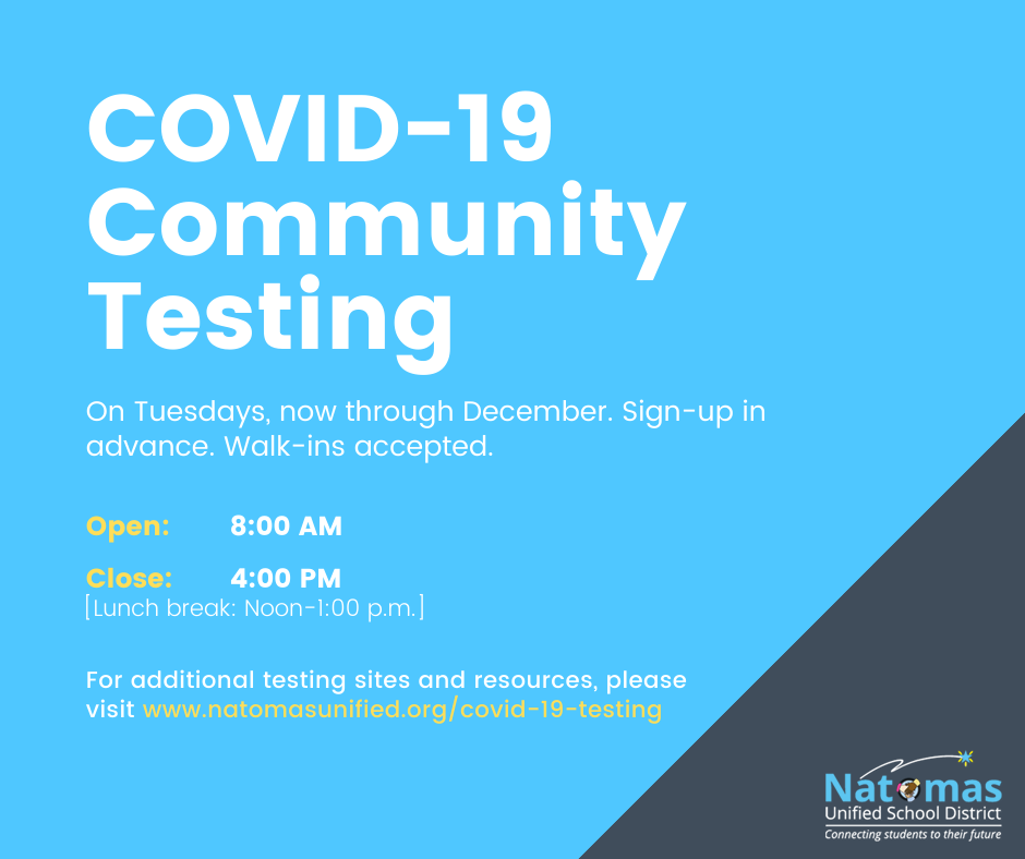 NatomasUSD's tweet photo. COVID-19 Community Testing on Tuesdays, now through December. Sign-up in advance for speedy check-in! Walk-ins accepted.
Tuesdays, 8:00 a.m. - 4:00 p.m.
[Lunch break: Noon - 1:00 p.m.]
https://t.co/ufHwWPhsBR https://t.co/2W90q69zDr