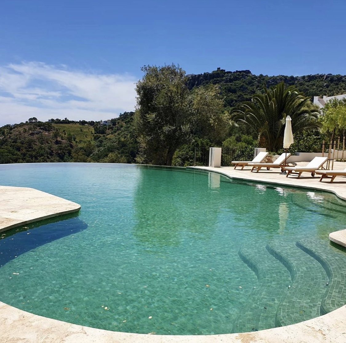 Un encantador proyecto, donde la piscina se une a la vegetación con el efecto del mosaico Niebla 118 de @hisbalit. Proyecto <a href="/fincaavedin/">Finca Avedin</a>.

#Piscinas #Mosaicos #hisbalit #Exteriores #Interiorismo #Project #PorcelanosaExperience #LaCarabela #CarabelaRD