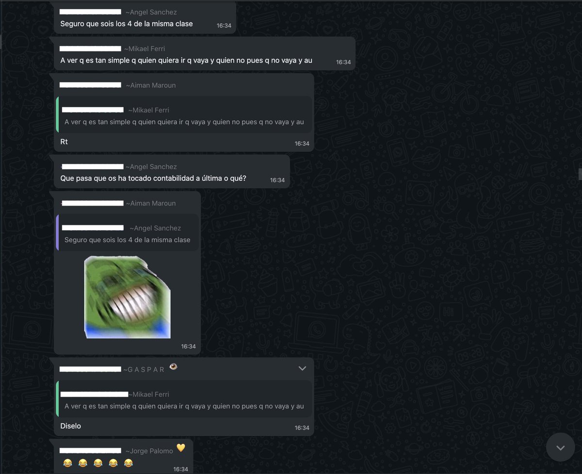 Estas son algunas capturas del grupo de mi universidad (ESIC) que, a pesar de estar cerca del Galileo y conocer la noticia del confinamiento, algunos han decidido organizar una fiesta privada. 

Vacilan, se ríen de los demás, no entran en razón y no se toman enserio la realidad.