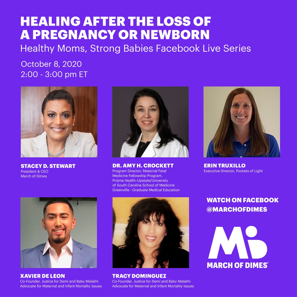 Join us Thursday for the next Facebook Live event 
Tune in on Oct. 8 at 2pm ET for our next Facebook Live event: “Healing after the Loss of a Pregnancy or Newborn.” Visit the March of Dimes Facebook page to watch and join in the conversation.