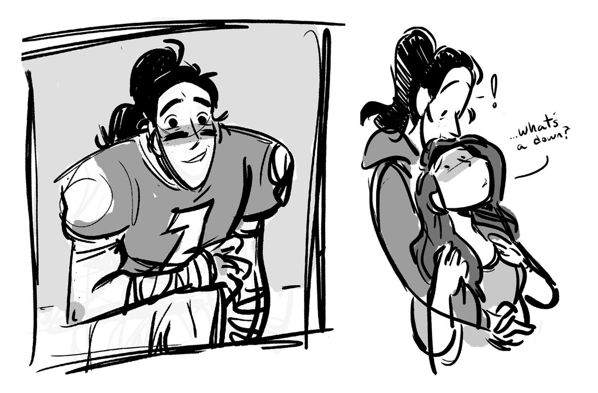So @adinaterrific and I have been working on adapting one of her stories into a comic and I'm exciting to start sharing more soon! Hope ya'll like gay football ? 