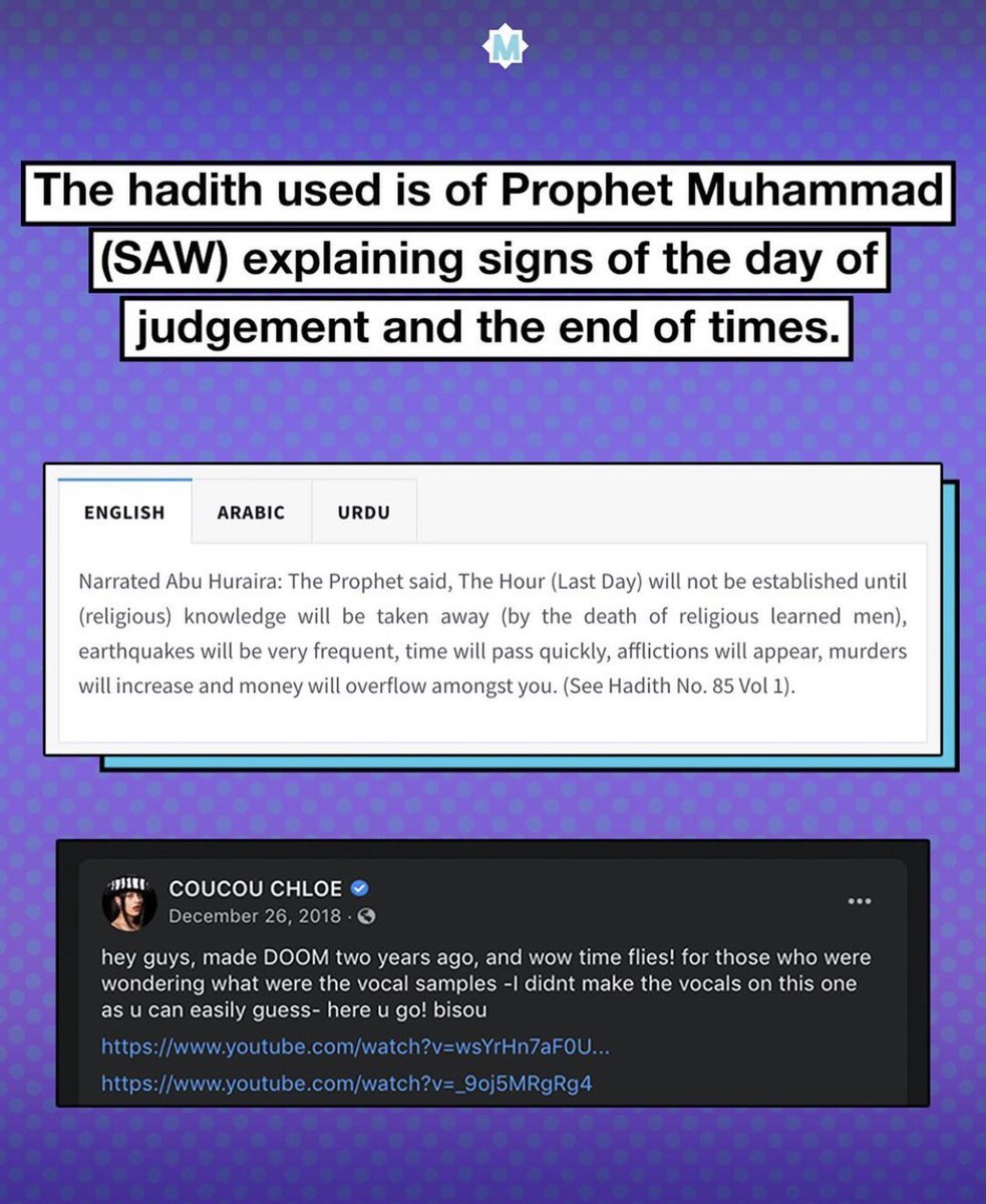 Ok.... so you fell for the bait. Great! Let’s contextualizeFrom what I’m seeing the original controversy was that the music samples a Hadith. The Hadith in question was about the world coming to an end and judgement day. So isn’t it quite fascinating that...  https://twitter.com/trendsettersel/status/1313138475823226885