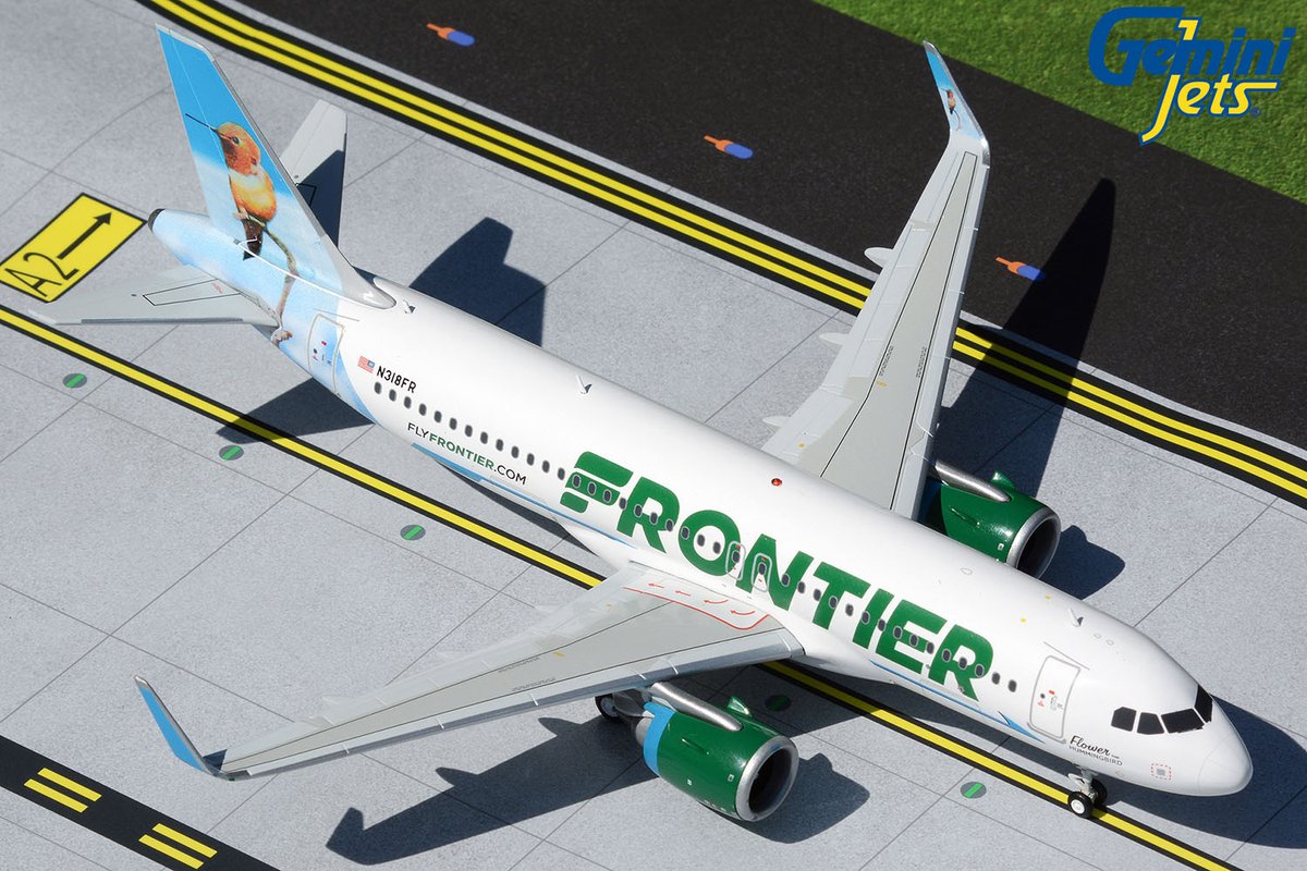 JUST LANDED! <a href="/GeminiJets/">GeminiJets</a> 1:200-scale <a href="/FlyFrontier/">Frontier Airlines</a> A320neo "Flower the Hummingbird," item G2FFT897, Sep. 2020. Buy it from a #GeminiJets retailer! See the list at geminijets.com/retailers ✈️ #Gemini200 #FrontierAirlines #Frontier #Airbus #A320neo #FlowerTheHummingbird #hummingbird