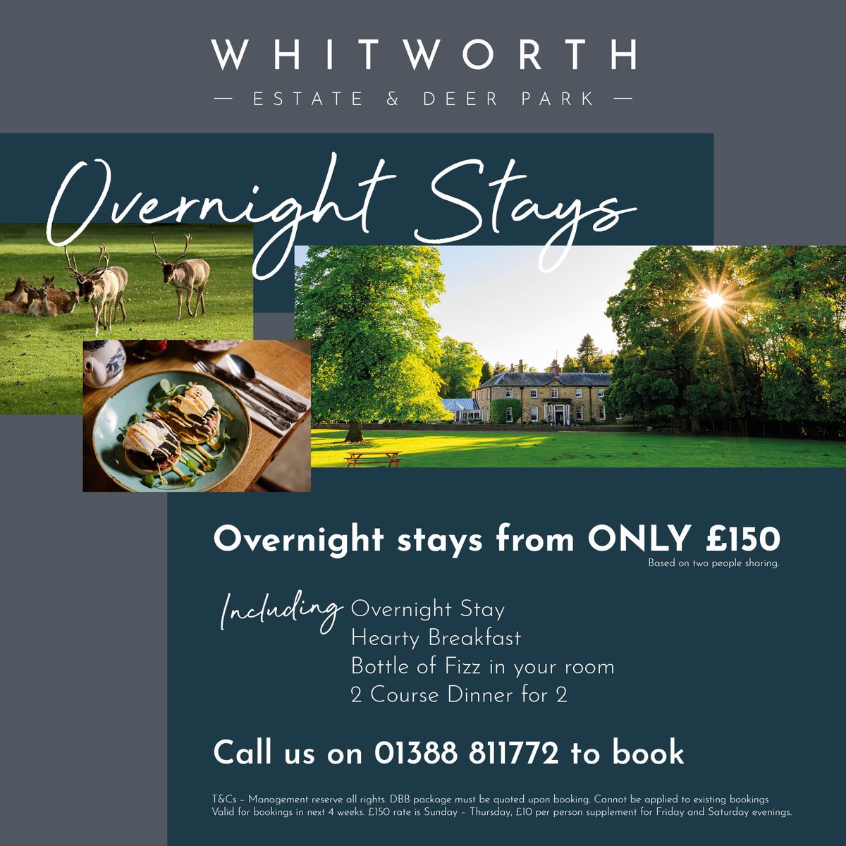 We think you deserve a treat right now so we are offering a 2 Course Dinner with a bottle of Prosecco and Bed &amp; Breakfast for you and a guest for just £150.00 per night!🍴🥂

For more details contact us direct on 01388811772 or enquires@whitworthhall.co.uk 

#countryhouse