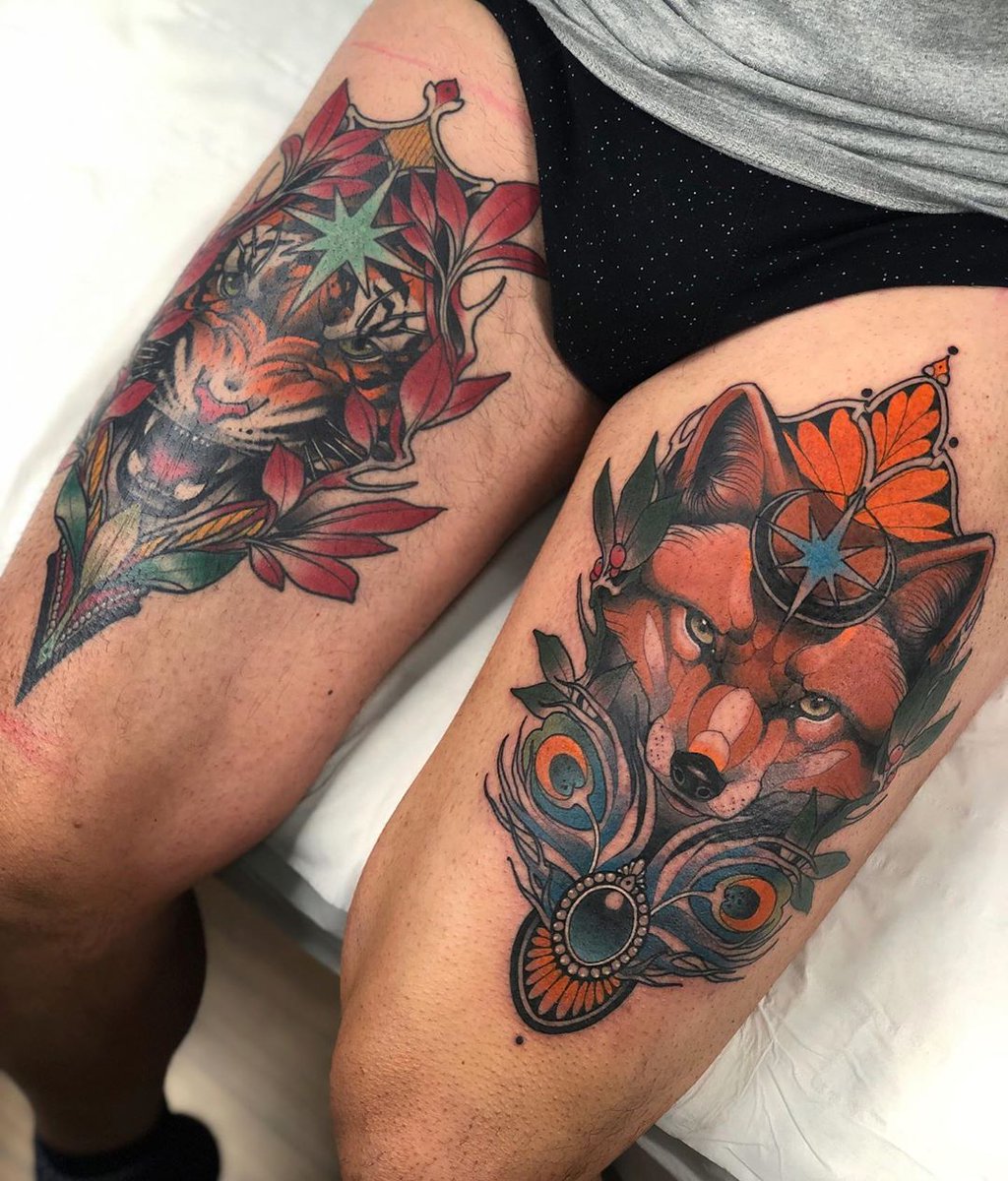 Left healed, right fresh – dope #neotraditional work from Lucas Ferreira  using #killerinktattoo supplies! #killerink #tattoo #tattoos #bodyart #ink  #tattooartist #tattooink #tattooart #neotraditionaltattoo #neotrad  #neotradtattoo #freshtattoo #healedtattoo, image size:1024x1200
