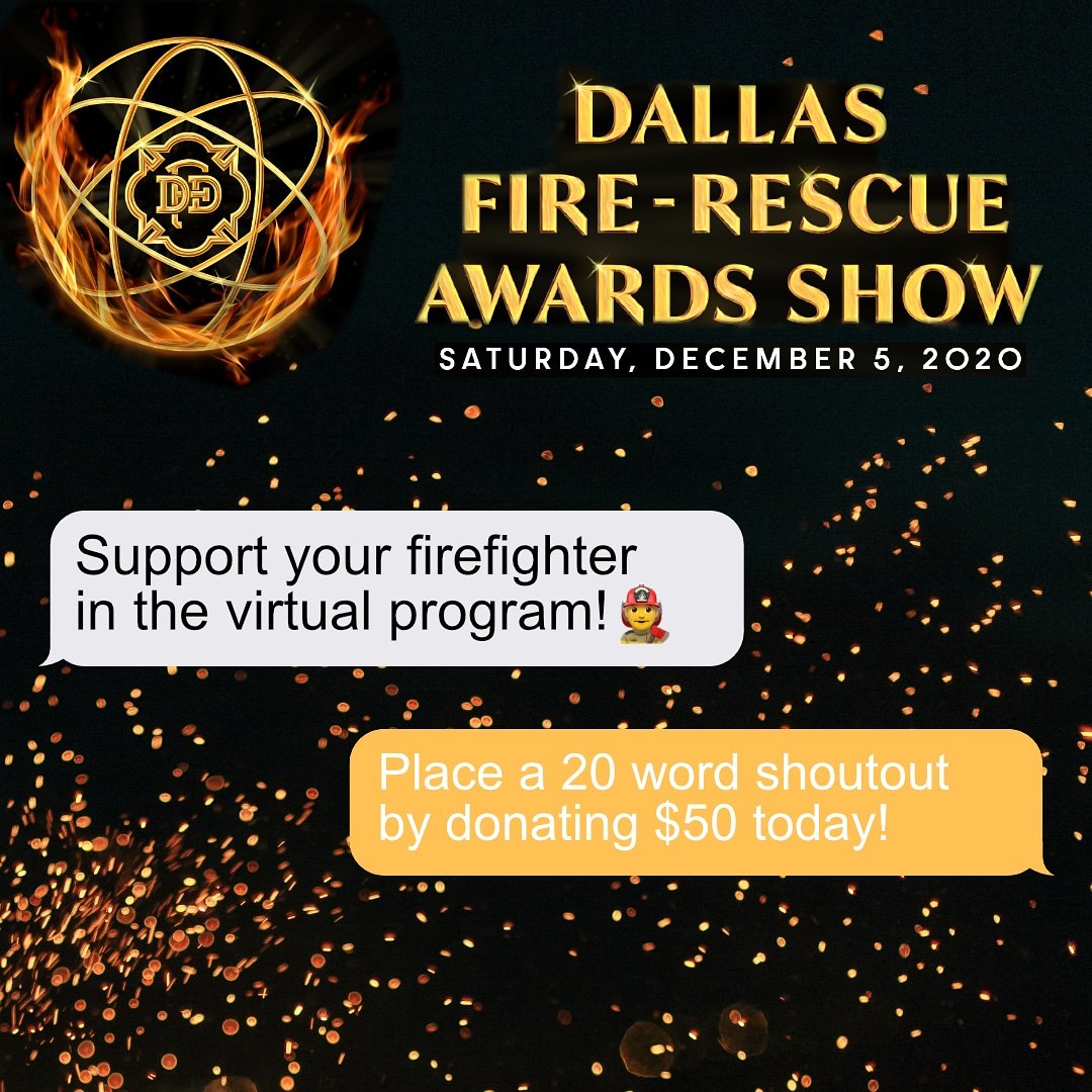 dfdawards's tweet photo. You can donate a "shout out" to your favorite firefighter, neighborhood station, or to those that support you when you get some from your shift! #dfrawards https://t.co/JPkR954Jly