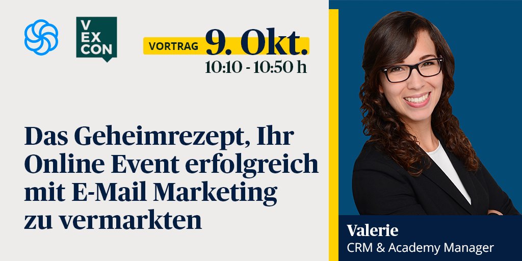 brevo_dach's tweet photo. 📣 Vom 7.-9.10. öffnet die #VExCon @xingevents ihre virtuellen Türen!
Besuchen Sie uns an unserem Online-Stand & erfahren Sie von @BaumgartValerie in unserem #Vortrag & #Workshop die besten Tipps für Ihr E-Mail Marketing! 🚀
Jetzt kostenlos anmelden:
👉 https://t.co/4JIFFPYM0N https://t.co/4Q7JHEVgnE