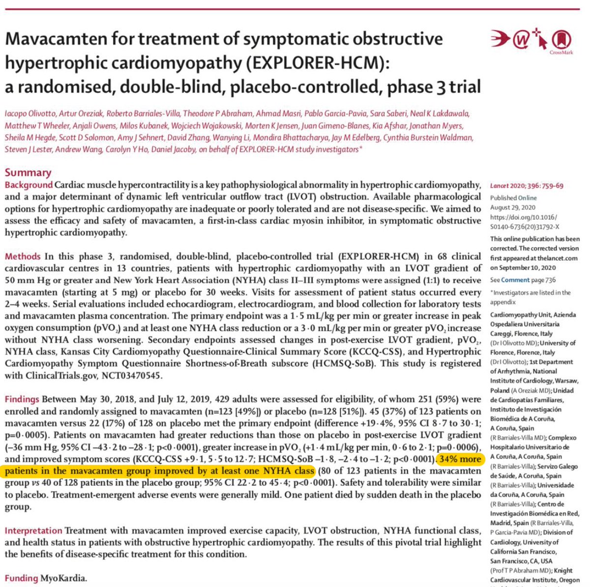 skathire's tweet photo. And the paper published in August
Mavacamten
oral, small molecule cardiac myosin inhibitor
treatment for a genetic disorder: hypertrophic cardiomyopathy (illness that took Reggie Lewis's life)
dramatic improvement in gradient, symptoms
Congrats to entire @myokardia team https://t.co/uw2fGEWKkH