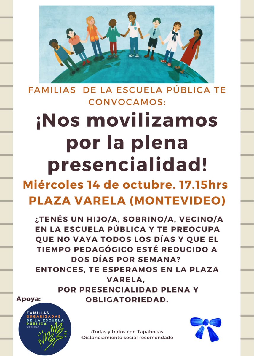 Desde el colectivo estamos apoyando la difusión de esta movilización organizada por familias de algunas escuelas de Montevideo. ¡Vamos todas!