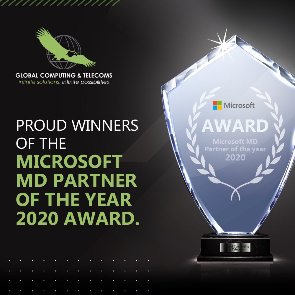 Global Computing & Telecoms (@globalcomputing) on Twitter photo We are proud to announce that we have won the Microsoft SA Managing Director’s Partner of the Year Award. We are honoured among top Microsoft partners in South Africa.
Thank you to <a href="/MicrosoftSA/">Microsoft SA</a>, our team members, and our customers. Looking forward to a great FY2021 We are proud to announce that we have won the Microsoft SA Managing Director’s Partner of the Year Award. We are honoured among top Microsoft partners in South Africa.
Thank you to <a href="/MicrosoftSA/">Microsoft SA</a>, our team members, and our customers. Looking forward to a great FY2021