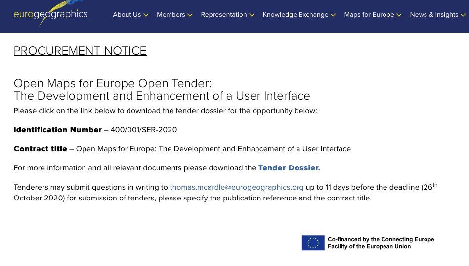 EuroGeographics's tweet image. #OpenTender issued for development and enhancement of a #UserInterface to deliver open maps of Europe #CEFTelecom #UI @inea_eu More information bit.ly/OpenMapsForEur…