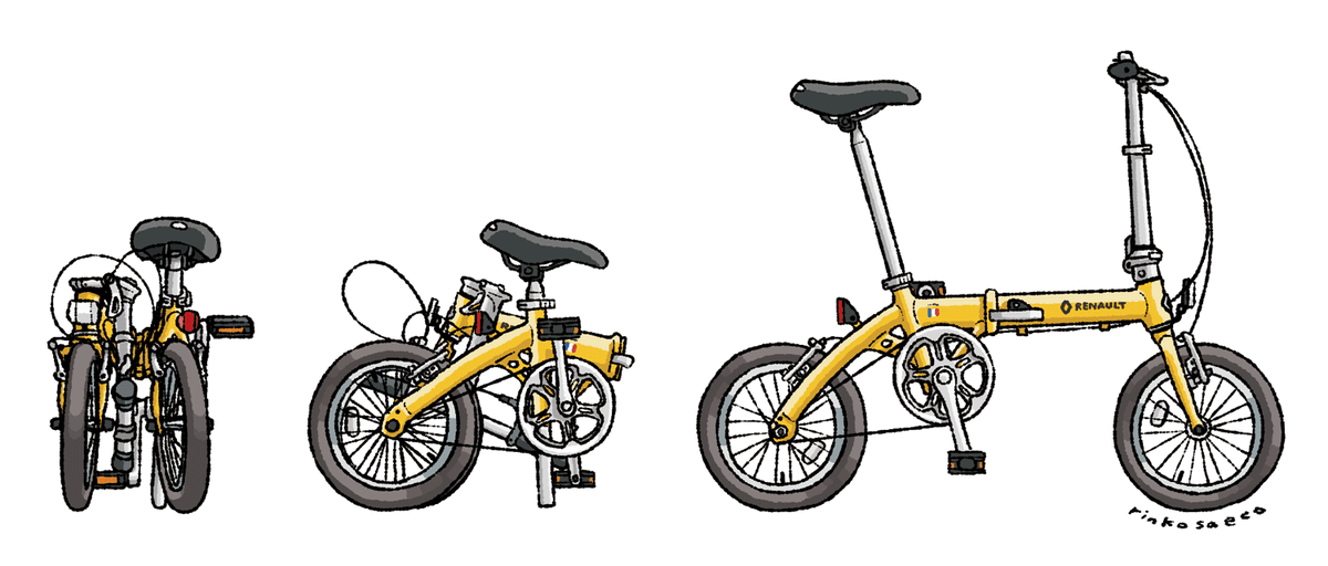 「ルノー ライト8 

ジックという会社が販売している折りたたみ自転車。値段であな」|星井さえこ🚲自転車旅の漫画 新刊出ました!のイラスト