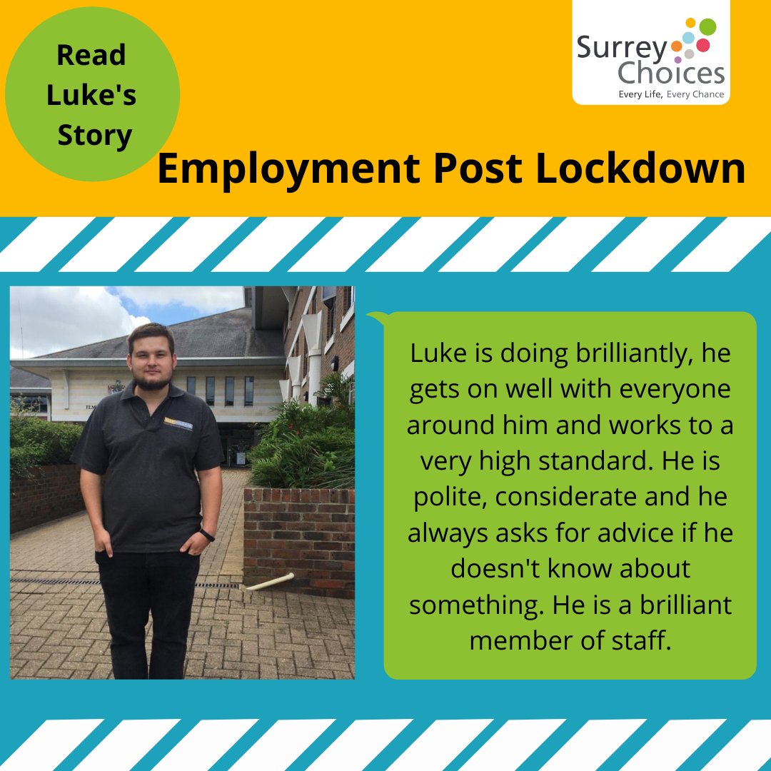 SurreyChoices's tweet photo. Finding paid employment in the current climate is no easy task however, our employment team have been working tirelessly with the people we support to find them jobs across the county. 👏

Click on the link below to read Luke's brilliant story! ⭐

https://t.co/ExoCxTZwQb 👈 https://t.co/ulLIZ2MJhc