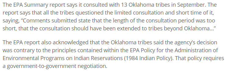 Not surprisingly, the new EPA documents Ti-Hua obtained reveal that the tribes even told the EPA they needed more time to formulate and submit their responses: