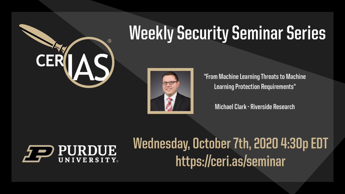 JerryHaan's tweet photo. On Wed, Oct 7, at 4:30p ET @LifeAtPurdue @cerias welcomes Michael Clark of @RiversideRsch live via Zoom to the CERIAS Fall 2020 Security Seminar Series. For details and registration go to: https://t.co/ipuNQOerAd #cybersecurity @Research_Purdue #CERIAS https://t.co/CH4N0AIupl