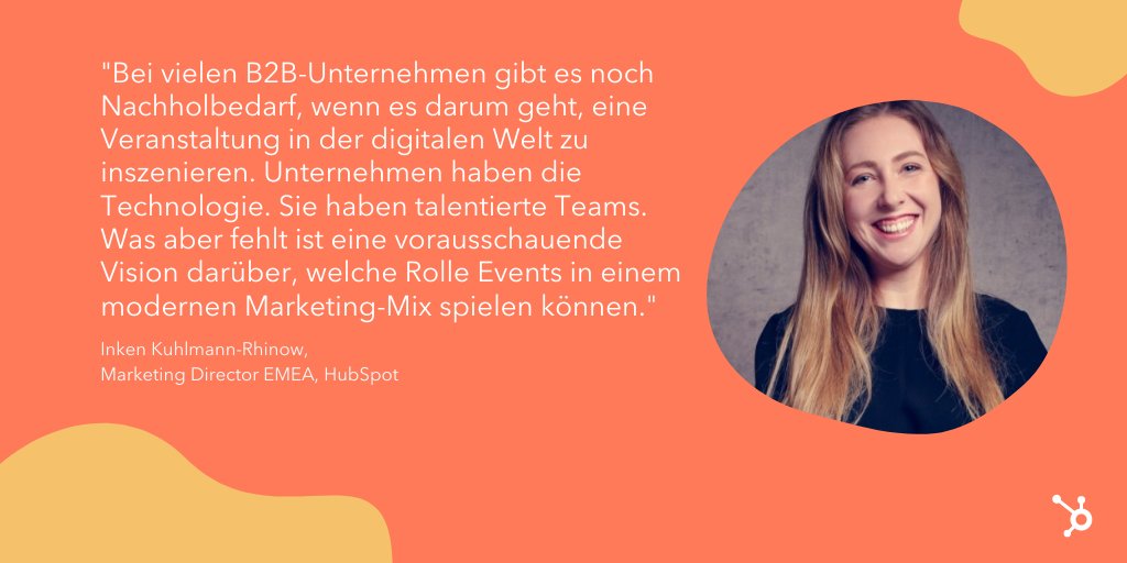 HubSpotDACH's tweet photo. Wie die #Zukunft von #B2B #Events aussieht und welchen Herausforderungen #Unternehmen sich dabei stellen müssen, erklärt Inken Kuhlmann-Rhinow, #Marketing Director EMEA bei #HubSpot, in Ihrem Beitrag für @marconomy_de 💡
Jetzt lesen 👉 https://t.co/VIjKyEbsYq https://t.co/psjee8ohPp