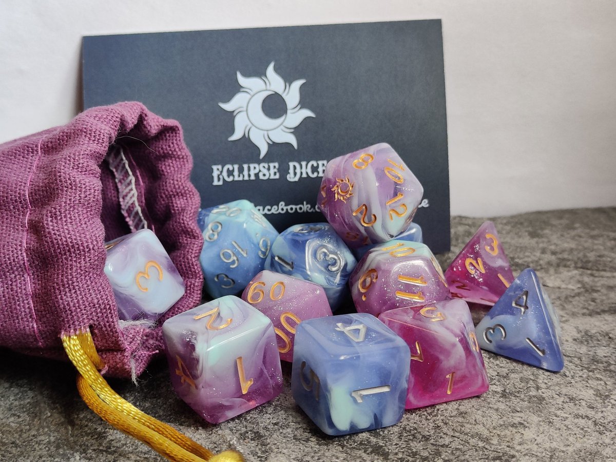 dg_dice's tweet photo. These came in recently! My two sets from @EclipseDice Kickstarter 💙💜 https://t.co/9jVZJXuF4V