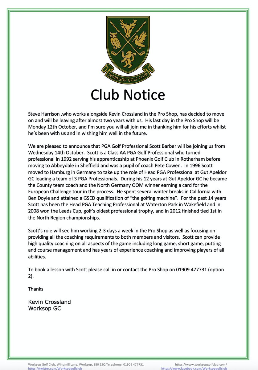 Worksop Golf Club tweet media